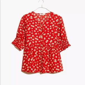 Madewell Puff-Sleeve Button Front Top S EUC